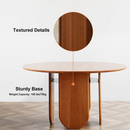 HMR - 35.4" Japandi Round Wood Dining Table with Storage Cherry Seats 2-4 People