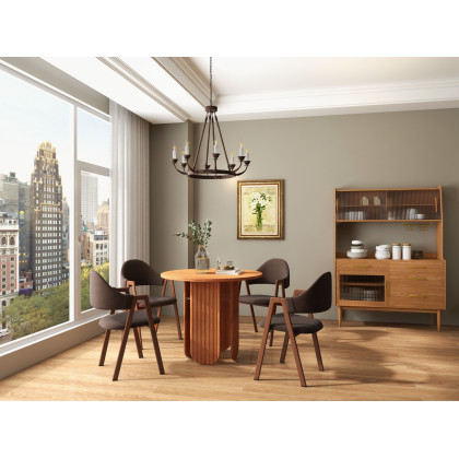 HMR - 35.4" Japandi Round Wood Dining Table with Storage Cherry Seats 2-4 People