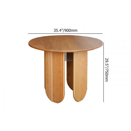 HMR - 35.4" Japandi Round Wood Dining Table with Storage Cherry Seats 2-4 People