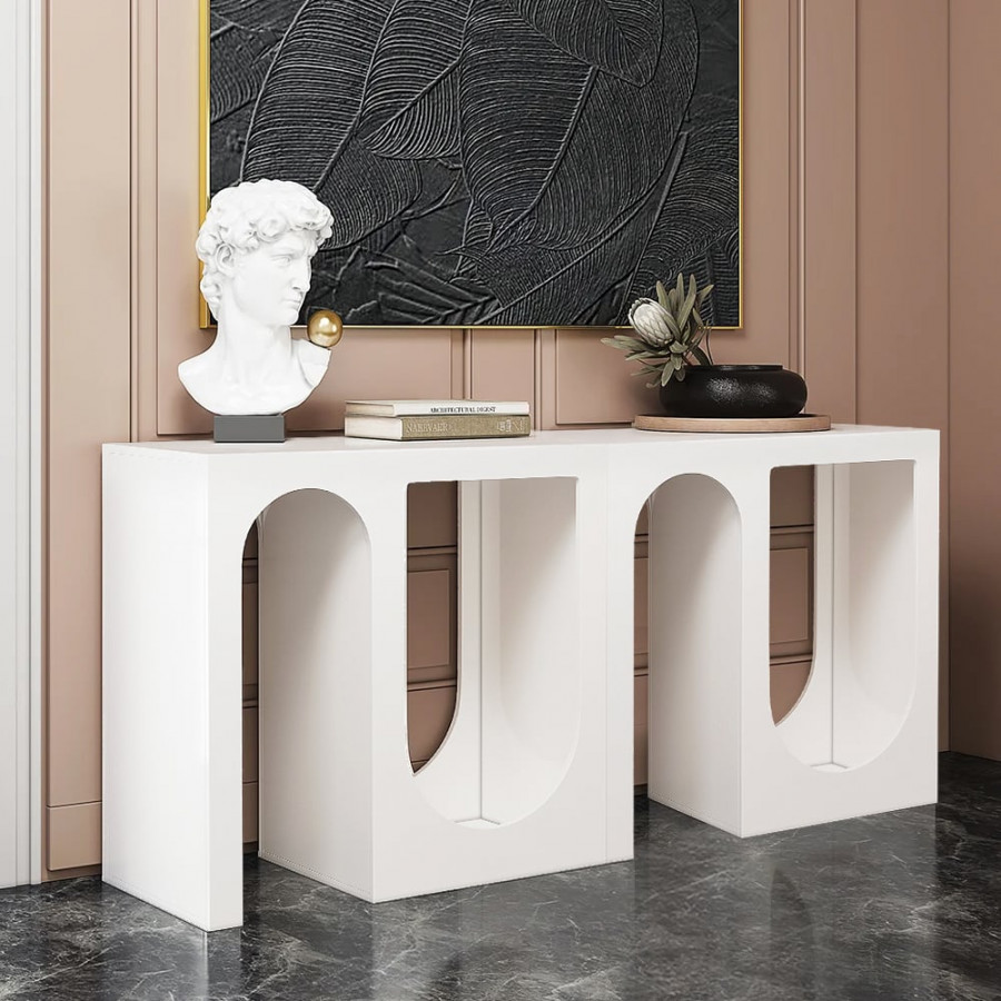 HMR - 63”Modern Arched Console Table White Wooden Entryway Table