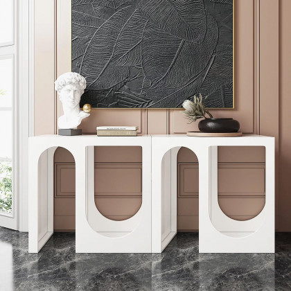 HMR - 63”Modern Arched Console Table White Wooden Entryway Table