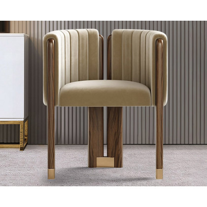 HMR - Velvet Fluted Upholstered Accent Chair with Wood Frame