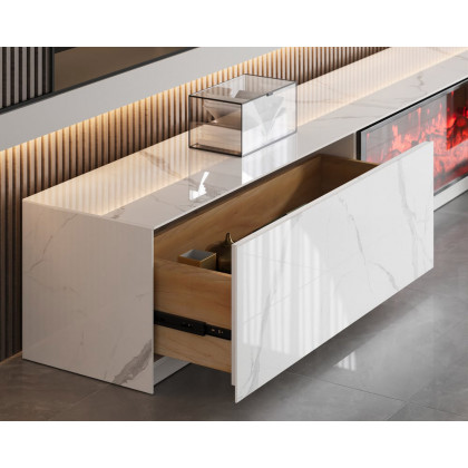 HMR Sintered Stone Electric Fireplace TV Stand & Coffee Table Set - White, 78.7"W x 15.4"D x 15.4"H
