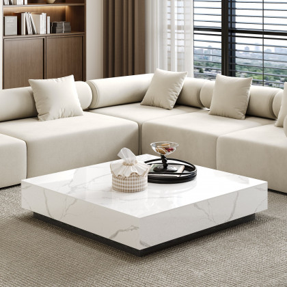 HMR Sintered Stone Electric Fireplace TV Stand & Coffee Table Set - White, 78.7"W x 15.4"D x 15.4"H