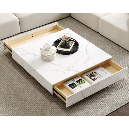 HMR Sintered Stone Electric Fireplace TV Stand & Coffee Table Set - White, 78.7"W x 15.4"D x 15.4"H