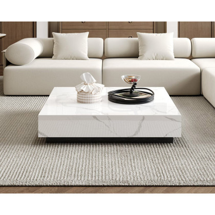 HMR Sintered Stone Electric Fireplace TV Stand & Coffee Table Set - White, 78.7"W x 15.4"D x 15.4"H