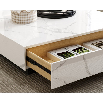 HMR Sintered Stone Electric Fireplace TV Stand & Coffee Table Set - White, 78.7"W x 15.4"D x 15.4"H