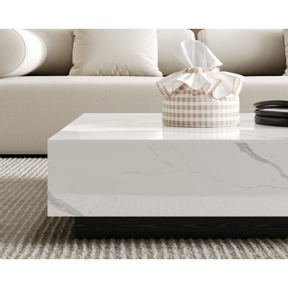 HMR Sintered Stone Electric Fireplace TV Stand & Coffee Table Set - White, 78.7"W x 15.4"D x 15.4"H