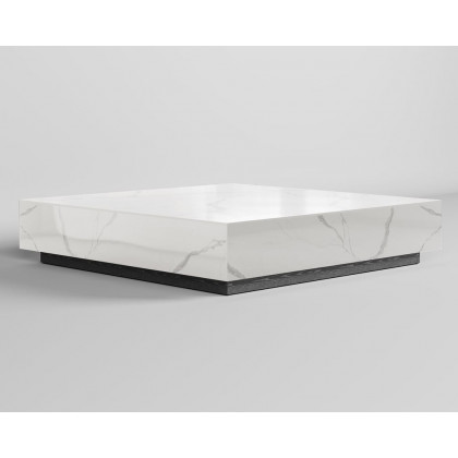 HMR Sintered Stone Electric Fireplace TV Stand & Coffee Table Set - White, 78.7"W x 15.4"D x 15.4"H