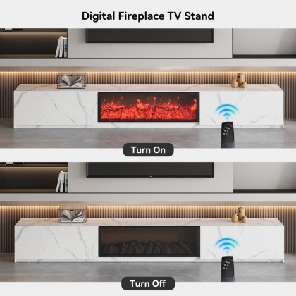 HMR Sintered Stone Electric Fireplace TV Stand & Coffee Table Set - White, 78.7"W x 15.4"D x 15.4"H