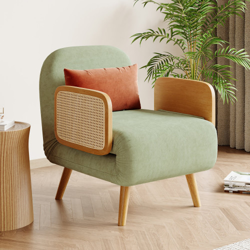 HMR 28" Twin Velvet & Rattan Sleeper Sofa Bed Chair - Green
