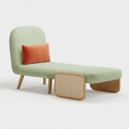 HMR 28" Twin Velvet & Rattan Sleeper Sofa Bed Chair - Green