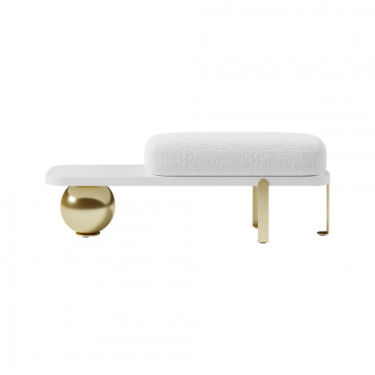 HMR Wooden Entryway Bench Fleece Upholstered with Abstract Metal Legs - White/Gold