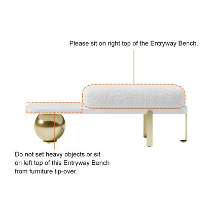 HMR Wooden Entryway Bench Fleece Upholstered with Abstract Metal Legs - White/Gold