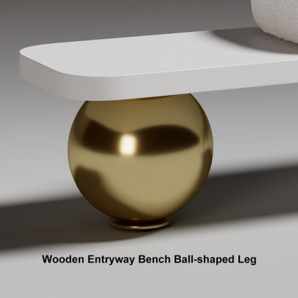 HMR Wooden Entryway Bench Fleece Upholstered with Abstract Metal Legs - White/Gold