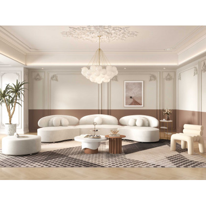 HMR - Yarnic 2-Piece Round Wood Coffee Table Set with Fluted Base in White & Walnut
