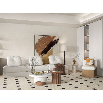 HMR - Yarnic 2-Piece Round Wood Coffee Table Set with Fluted Base in White & Walnut