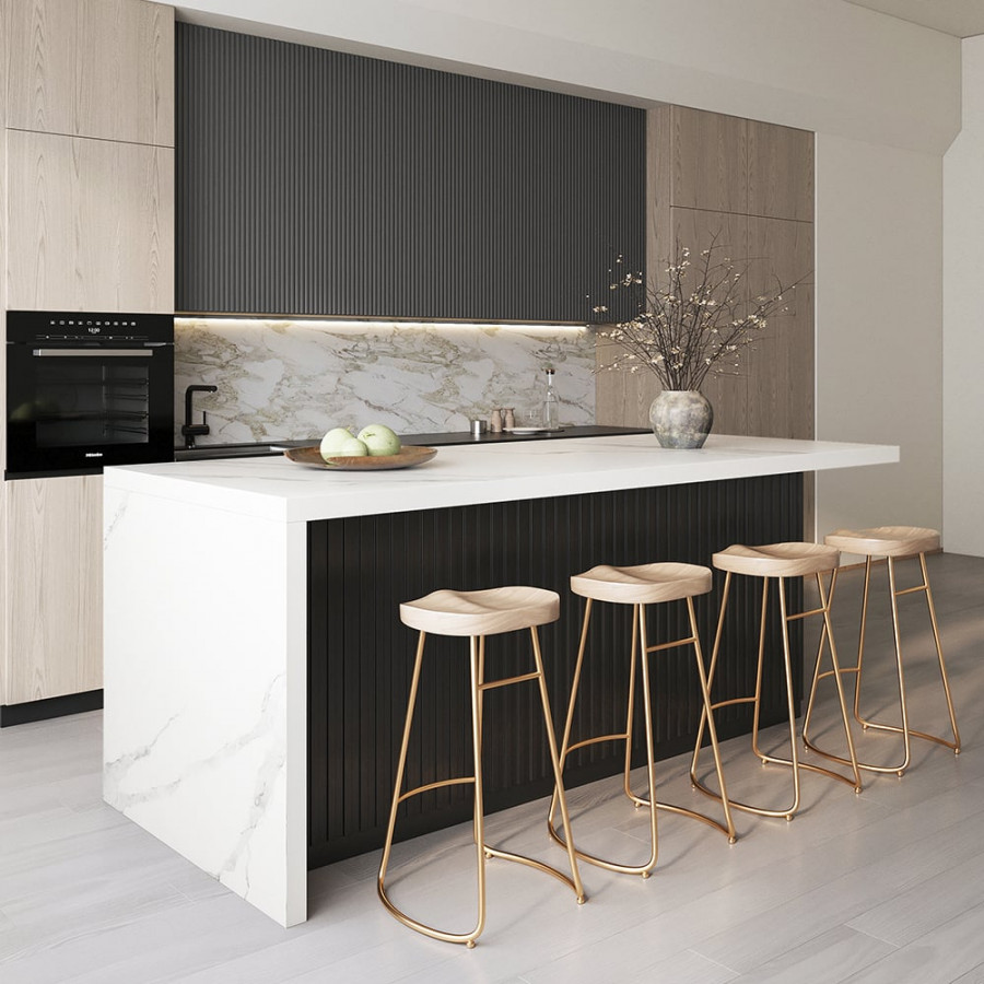 HMR Kitchen Island with Storage - White & Black, 72“/1830mm, Engineered Wood