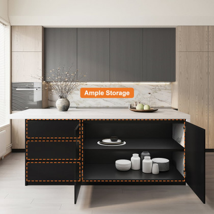 HMR Kitchen Island with Storage - White & Black, 72“/1830mm, Engineered Wood