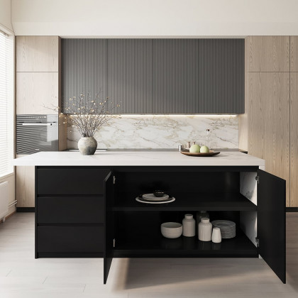 HMR Kitchen Island with Storage - White & Black, 72“/1830mm, Engineered Wood
