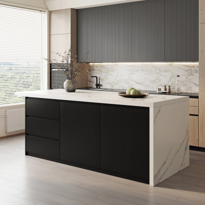 HMR Kitchen Island with Storage - White & Black, 72“/1830mm, Engineered Wood