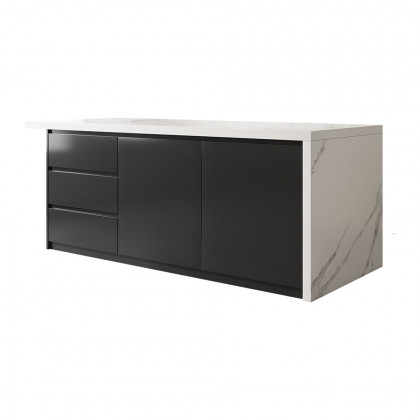 HMR Kitchen Island with Storage - White & Black, 72“/1830mm, Engineered Wood