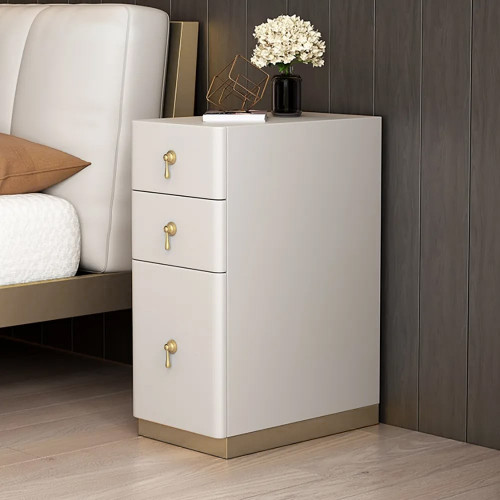 HMR Modern Narrow 3-Drawer Nightstand with Faux Leather Upholstery (Set of 2) - Off-White