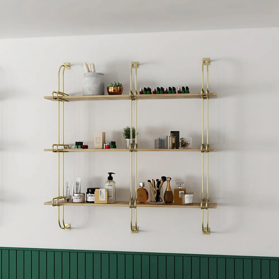 HMR Luxury 3-Tier 59" Floating Shelves Wall Shelf - Natural/Gold, MDF