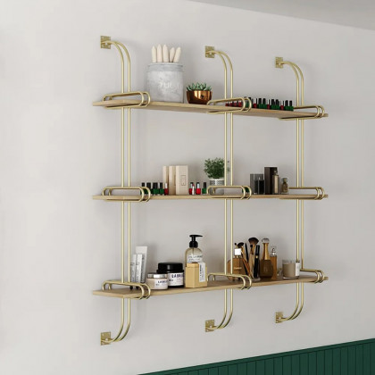 HMR Luxury 3-Tier 59" Floating Shelves Wall Shelf - Natural/Gold, MDF