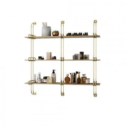HMR Luxury 3-Tier 59" Floating Shelves Wall Shelf - Natural/Gold, MDF