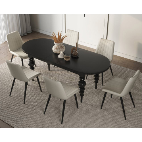 HMR Dining Set 67"-79" Extendable Dining Table - Black, Style C, With 6 Chairs