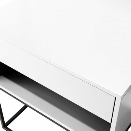 HMR Modern Nightstand with Drawer Bedside Table Metal Base - White