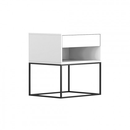 HMR Modern Nightstand with Drawer Bedside Table Metal Base - White