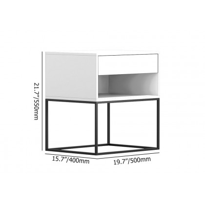 HMR Modern Nightstand with Drawer Bedside Table Metal Base - White
