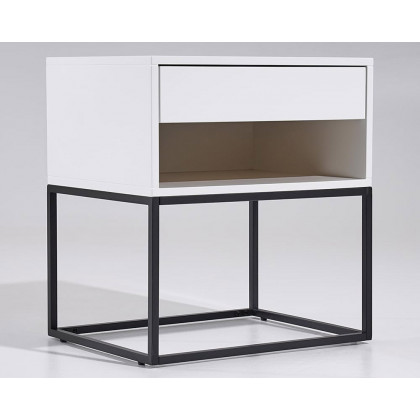HMR Modern Nightstand with Drawer Bedside Table Metal Base - White