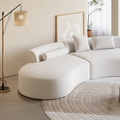 HMR 109" 2-Piece Curved Sectional Sofa with Pillows - White, Leather