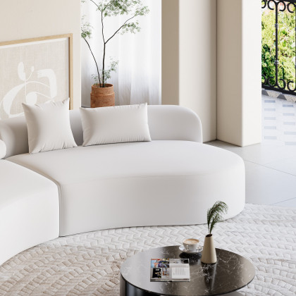 HMR 109" 2-Piece Curved Sectional Sofa with Pillows - White, Leather