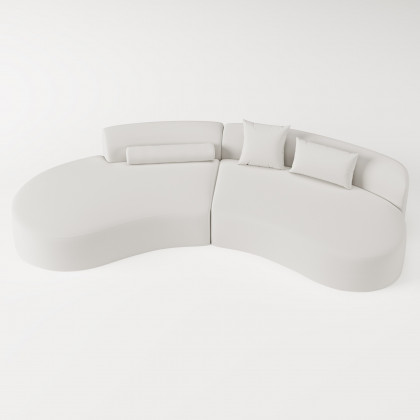 HMR 109" 2-Piece Curved Sectional Sofa with Pillows - White, Leather