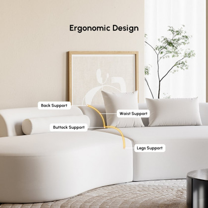 HMR 109" 2-Piece Curved Sectional Sofa with Pillows - White, Leather