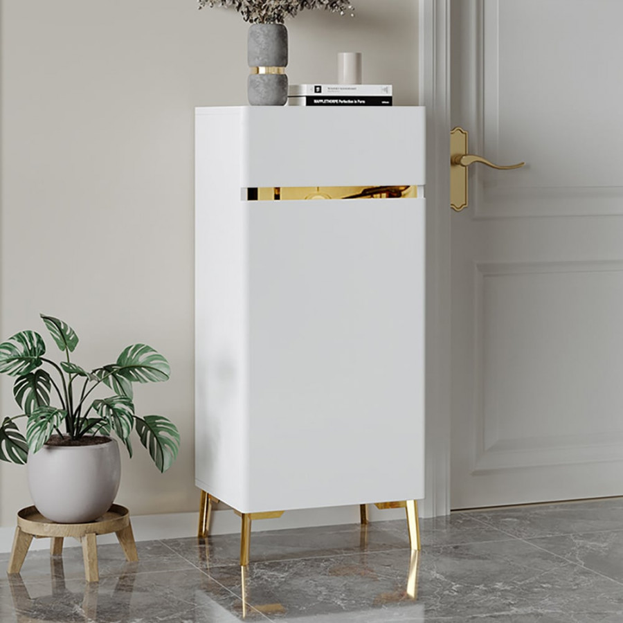 HMR - White Tall Shoe Cabinet with 5 Shelves for 10 Pairs Shoes Narrow Entryway Shoe Storage