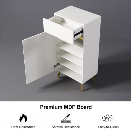 HMR - White Tall Shoe Cabinet with 5 Shelves for 10 Pairs Shoes Narrow Entryway Shoe Storage