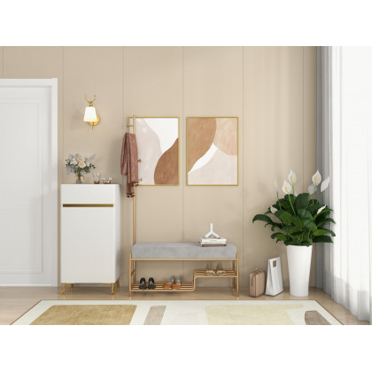 HMR - White Tall Shoe Cabinet with 5 Shelves for 10 Pairs Shoes Narrow Entryway Shoe Storage