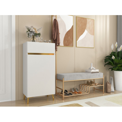 HMR - White Tall Shoe Cabinet with 5 Shelves for 10 Pairs Shoes Narrow Entryway Shoe Storage