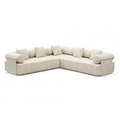 HMR 110" 5-Piece Modular White Velvet L-Shape Sectional Sofa & Wooden Coffee Table - Black, Style B