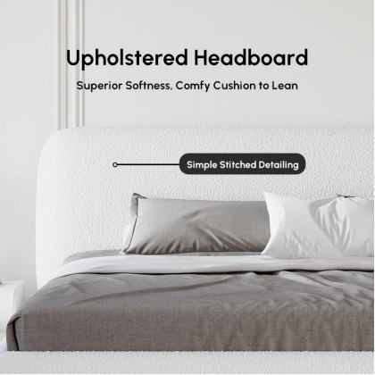 HMR Modern White Boucle Platform Bed & 2 Smart Boucle Nightstand Style B - White, King, 2 Drawers