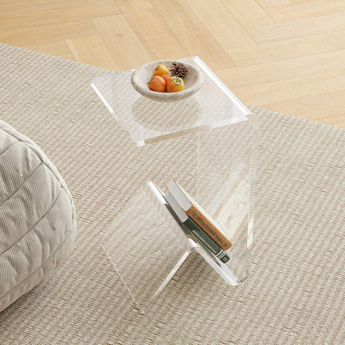 HMR C-shaped End Table with Storage Transparent Acrylic Small Space Side Table - Clear