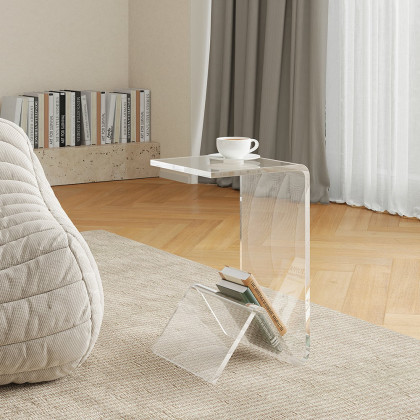 HMR C-shaped End Table with Storage Transparent Acrylic Small Space Side Table - Clear