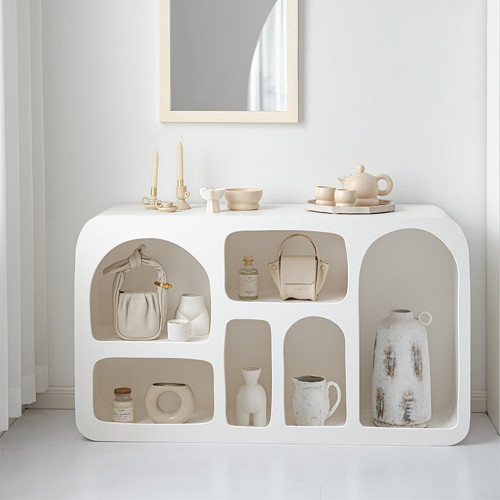 HMR - Codiys Art Deco Storage Japandi Console Table White Arched Shelves Entryway Cabinet