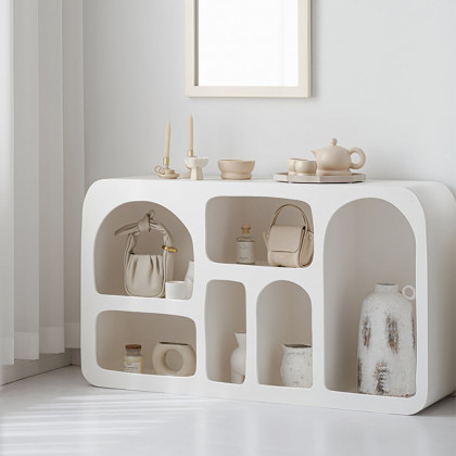 HMR - Codiys Art Deco Storage Japandi Console Table White Arched Shelves Entryway Cabinet