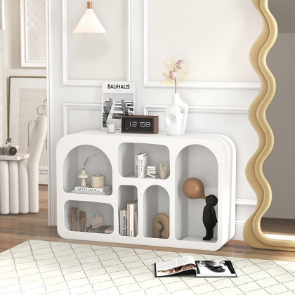 HMR - Codiys Art Deco Storage Japandi Console Table White Arched Shelves Entryway Cabinet